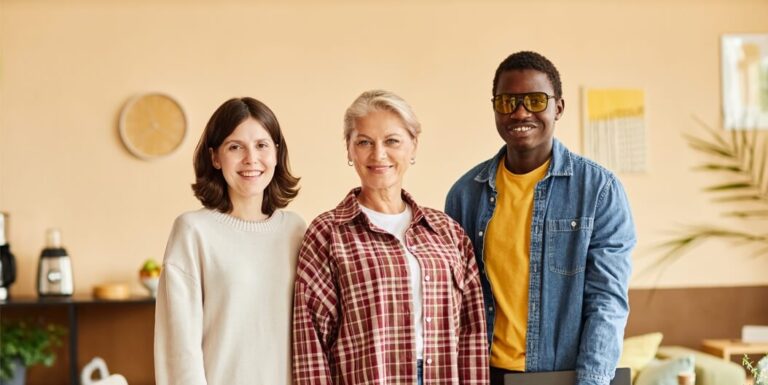 Elderly Woman Standing With Her Family in Assisted Nursing Facility in Wichita Falls TX