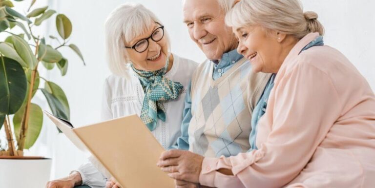 Group of Elderly Friends Sharing Laughter at Independent Living Facility