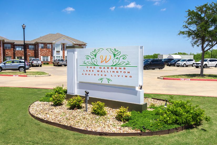 Assisted Living Facility in Wichita Falls TX The Gardens Lake Wellington Assisted Living sign